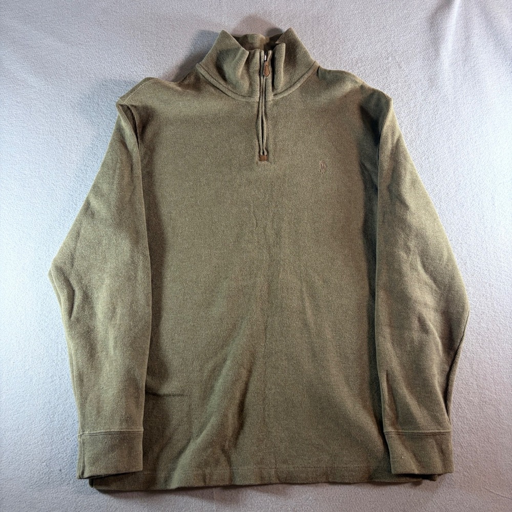 Polo Ralph Lauren Mens Large Olive Green 1/4 Zip Cotton Knit Pullover Sweater‎